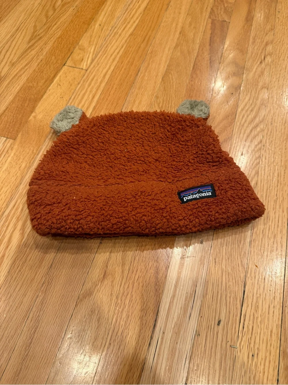 Patagonia Kids Rust Orange Fleece Beanie with Ear Accents